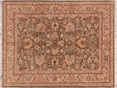 handmade Traditional Mehal Green Taupe Hand Knotted RECTANGLE 100% WOOL area rug 6x9